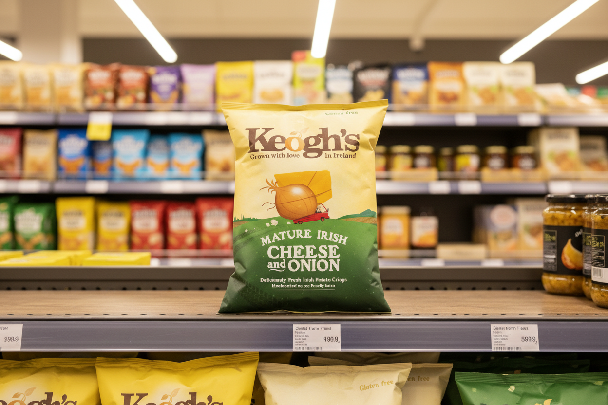 24 x Keoghs Irish Cheese & Onion Crisps 45Gm