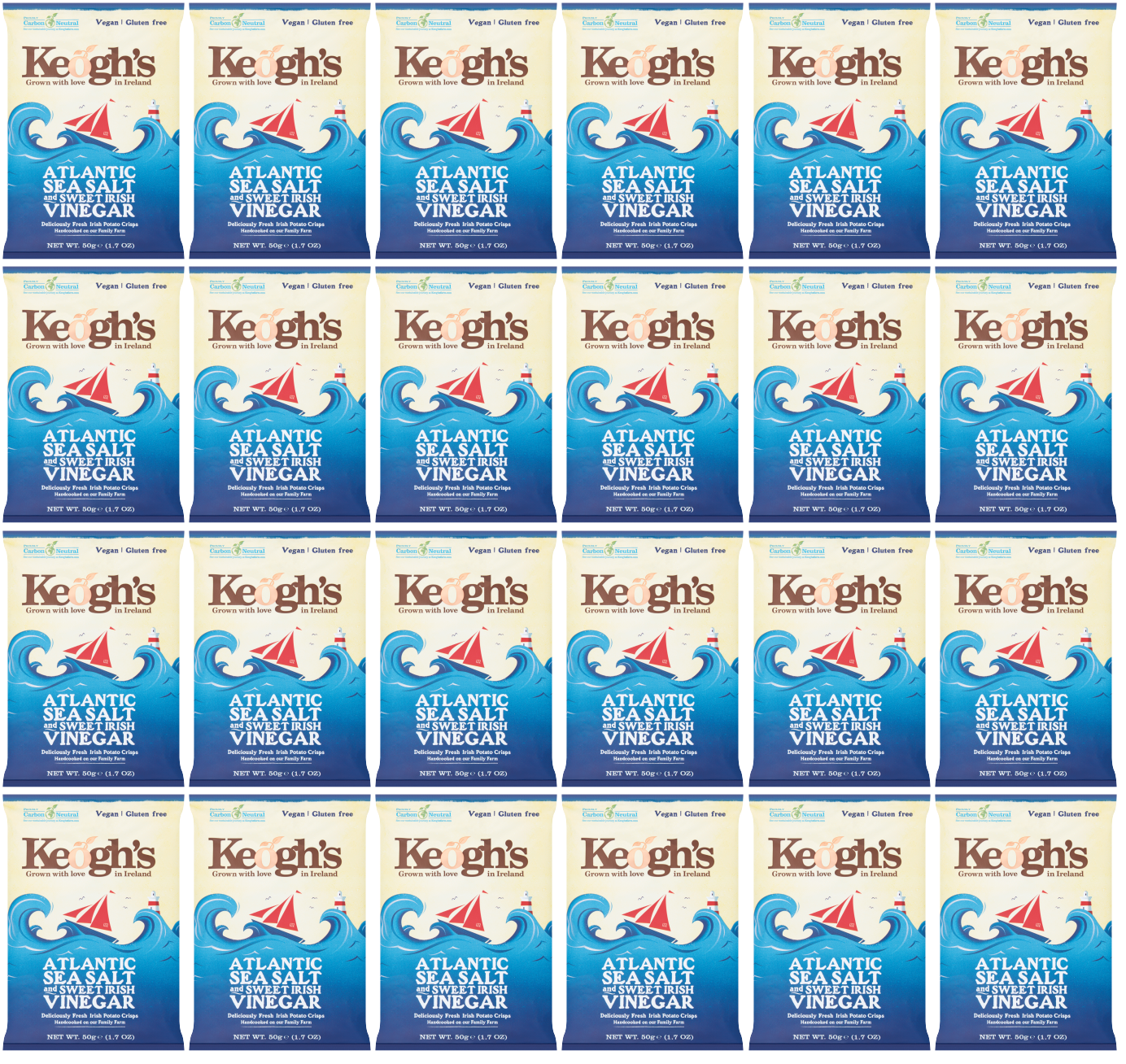 24 x Keoghs Sea Salt & Cider Vinegar Crisps 50Gm