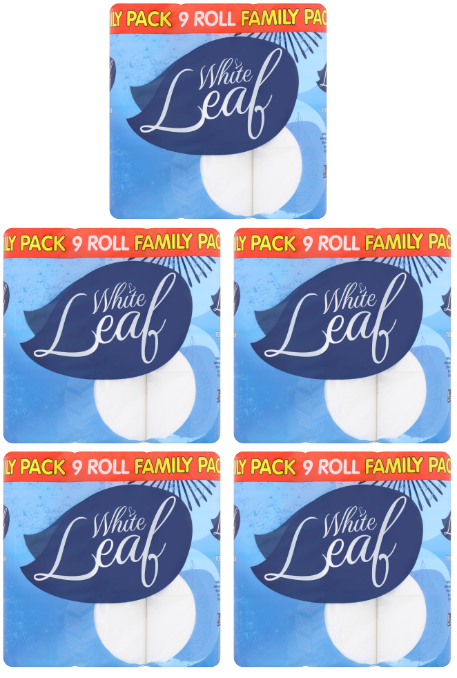 5 x White Leaf 9 Family Toilet Tissue