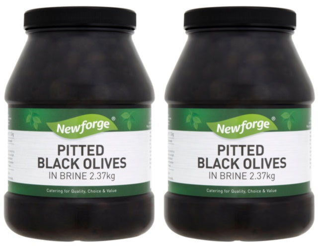 2 x Newforge Pitted Black Olives In Brine 2.37Kg