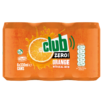 24 x Club Zero Orange Cans 330Ml