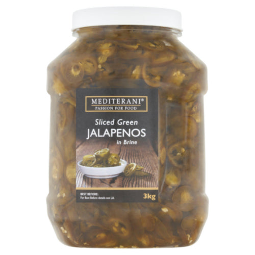 6 x Mediterani Sliced Green Jalapenos In Brine 3Kg