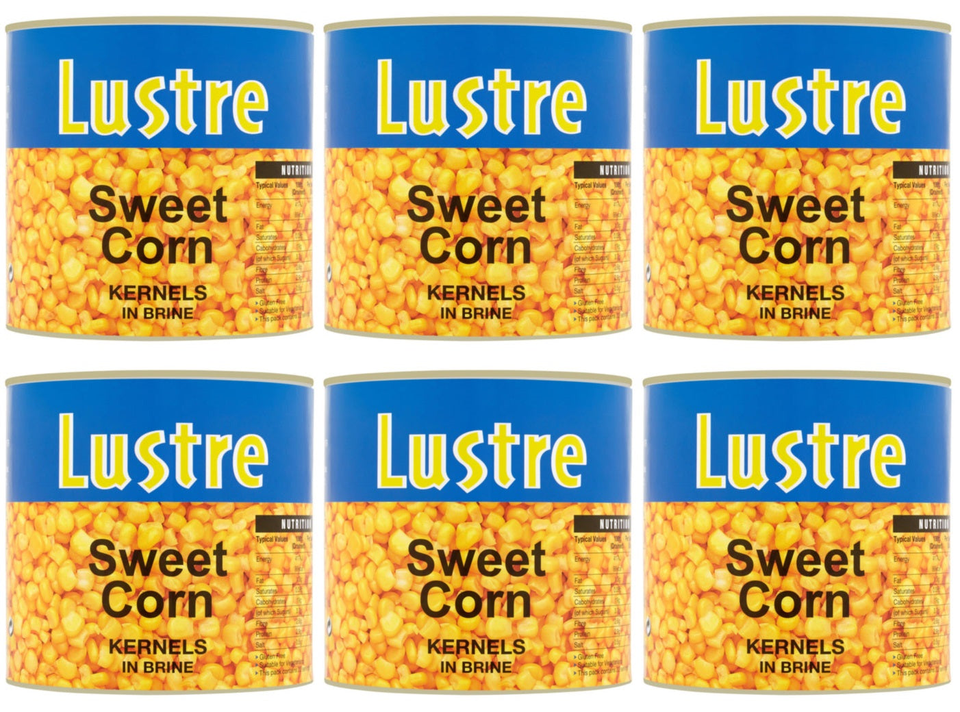 6 x Lustre Sweet Corn Kernels In Brine 2500G