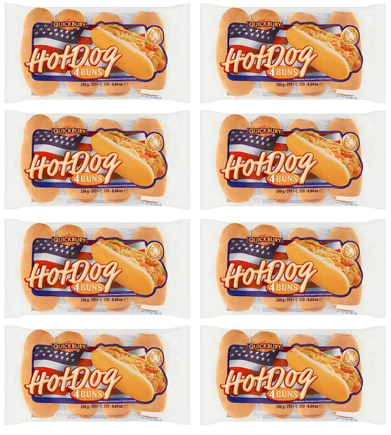 8 x Quickbury 4 Hot Dog Buns 250G