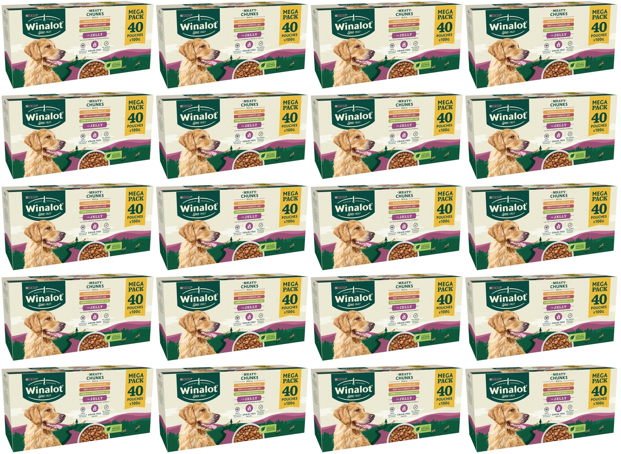 20 x Winalot Dog Chunks Pouch Jelly Beef - 100GM