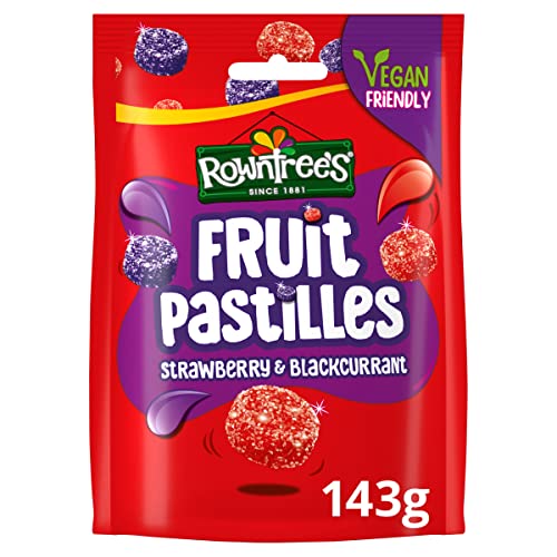 10 x Rowntree's Fruit Pastilles Vegan Friendly Strawberry & Blackcurrant Sharing Pouch 143G