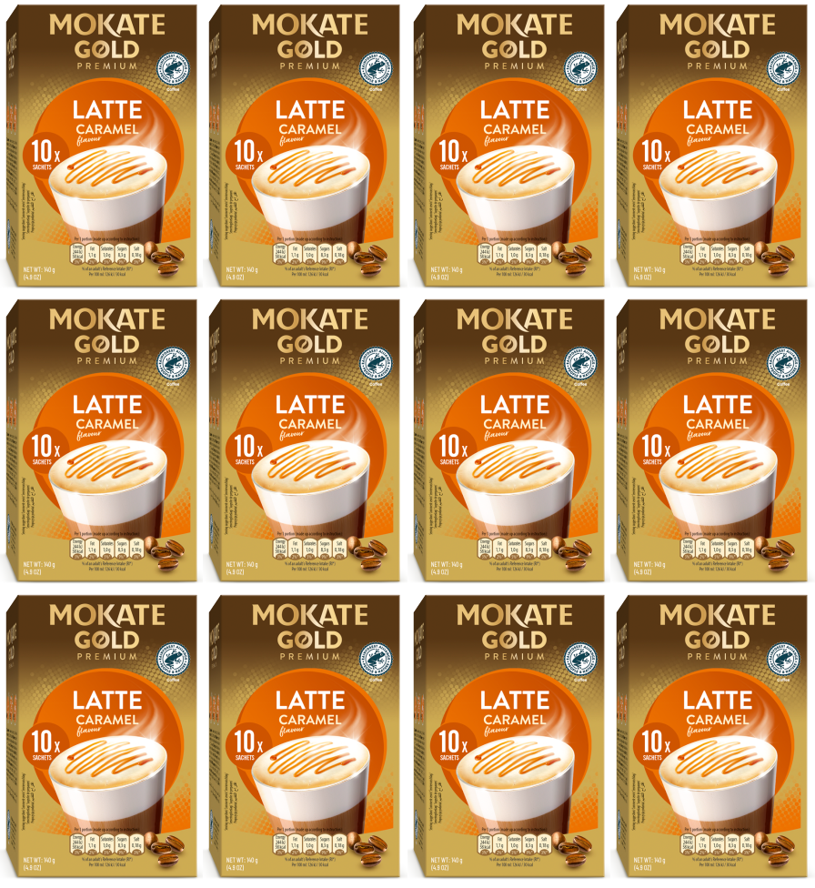 12 x Mokate Gold Latte Caramel 10 Sachets - 140GM