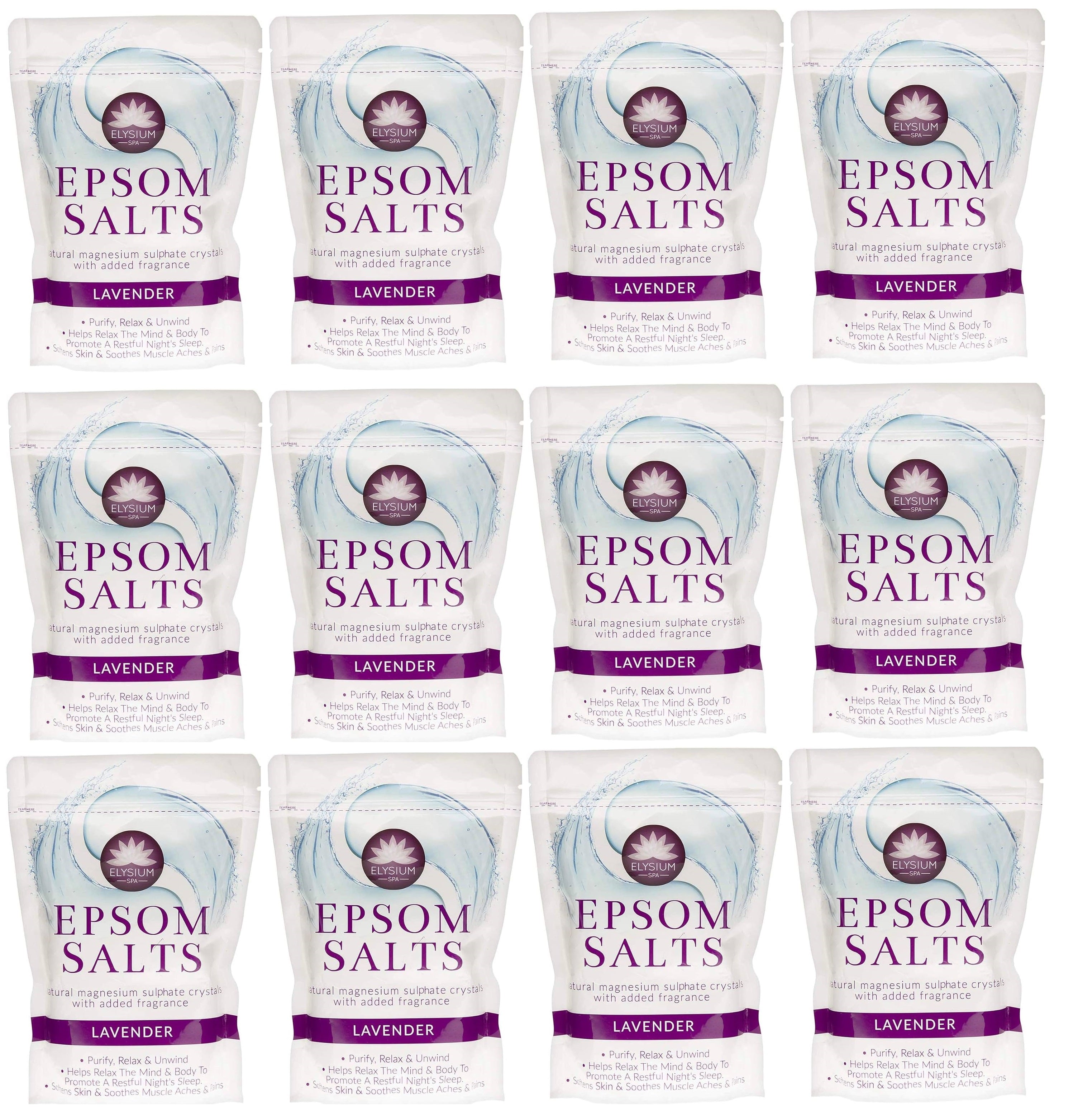 12 X Elysium Epsom Salts Lavendar & Eucalyptus 450GM