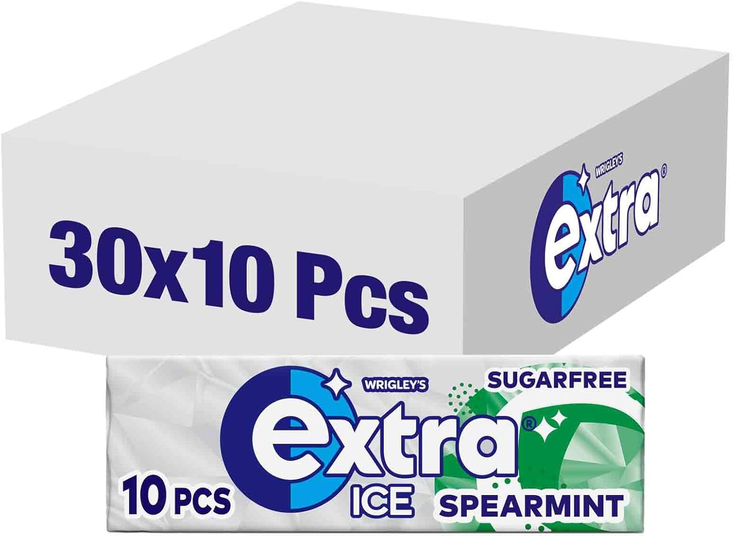 30 x Extra Ice Spearmint Chewing Gum Sugar Free 10 Pieces