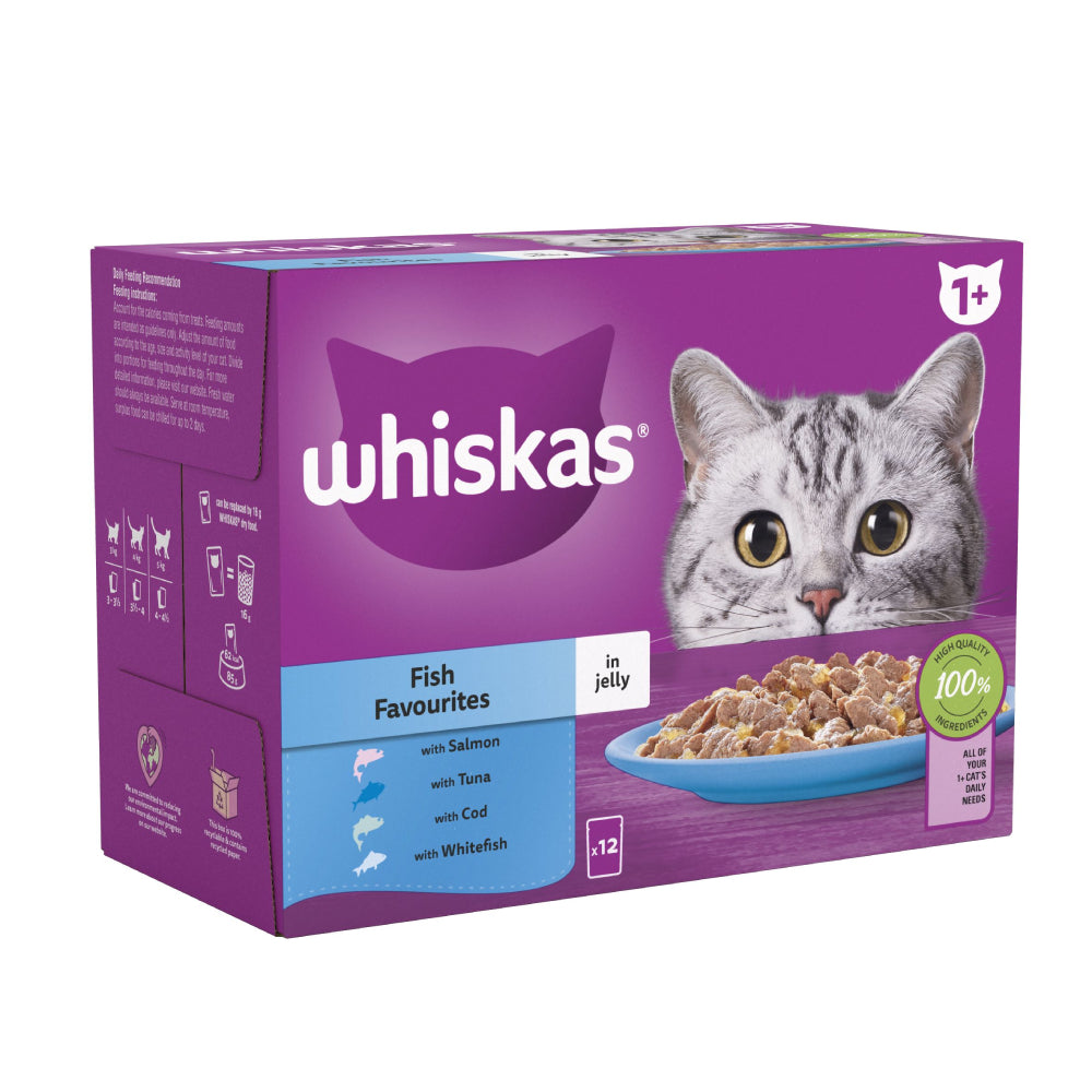 4 x Whiskas 1+ Fish Favourites In Jelly 12 X 85G (1.02Kg)