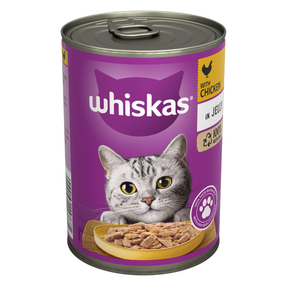 12 x Whiskas Adult Wet Cat Food Chicken In Jelly Tin 400G