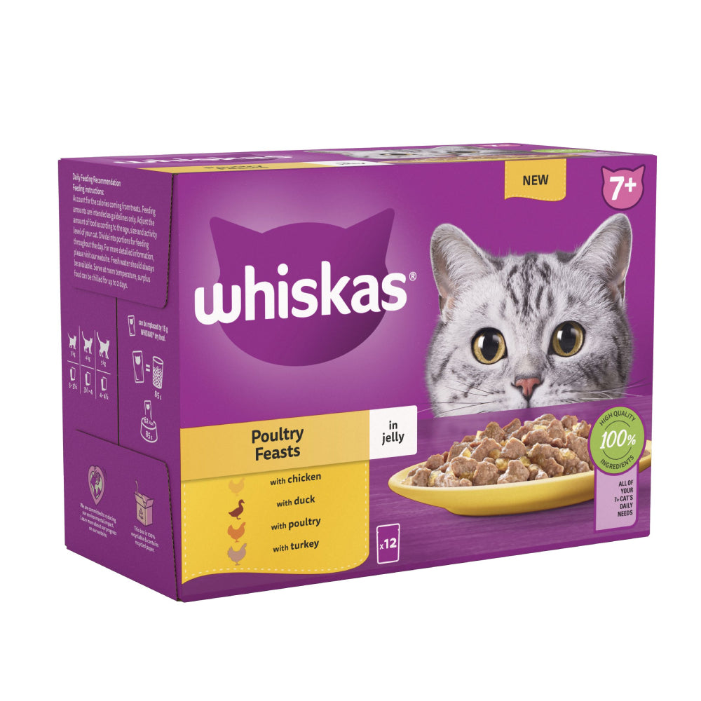 4 x Whiskas 7+ Poultry Feasts In Jelly 12 X 85G (1.02Kg)