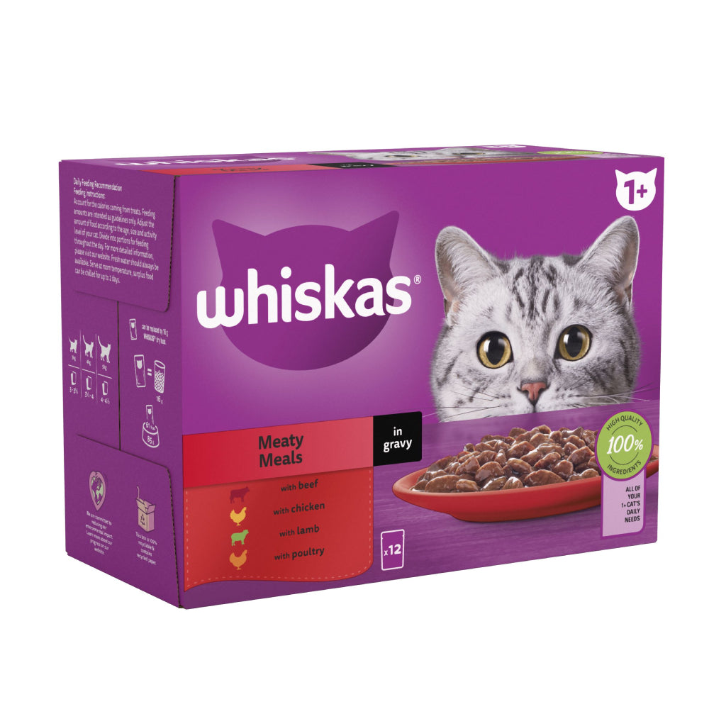 4 x Whiskas 1+ Meaty Meals In Gravy 12 X 85G (1.02Kg)