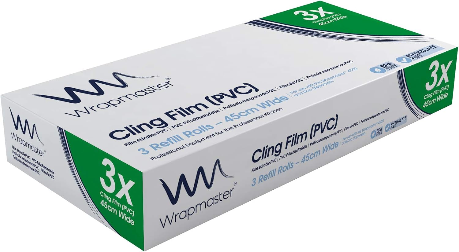 3 x Wrapmaster 4500 Cling Film Refills 45Cm X 300M