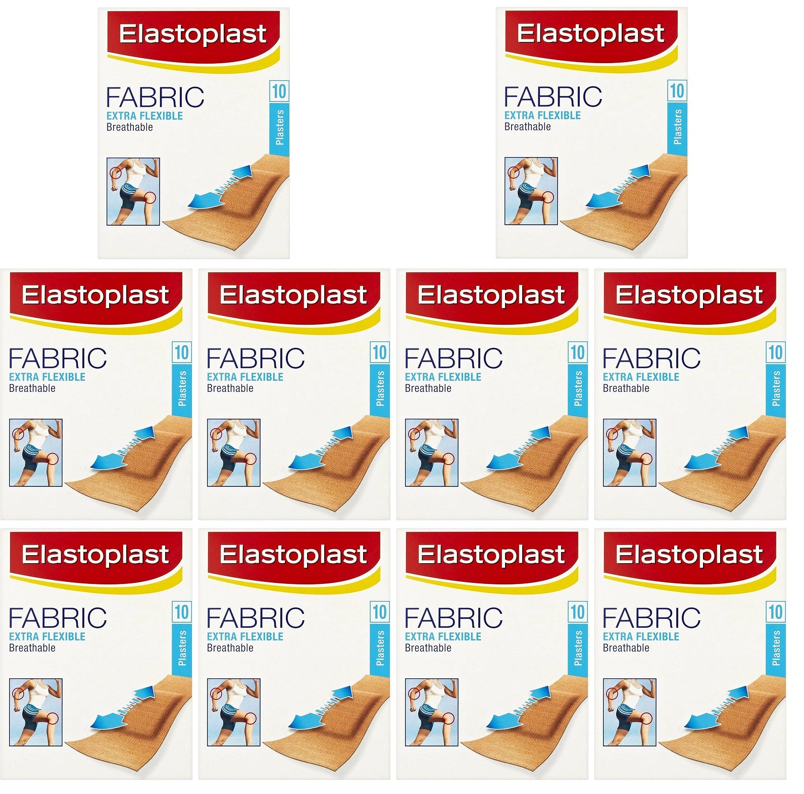 10 x Elastoplast Fabric Extra Flexible Breathable 10 Plasters