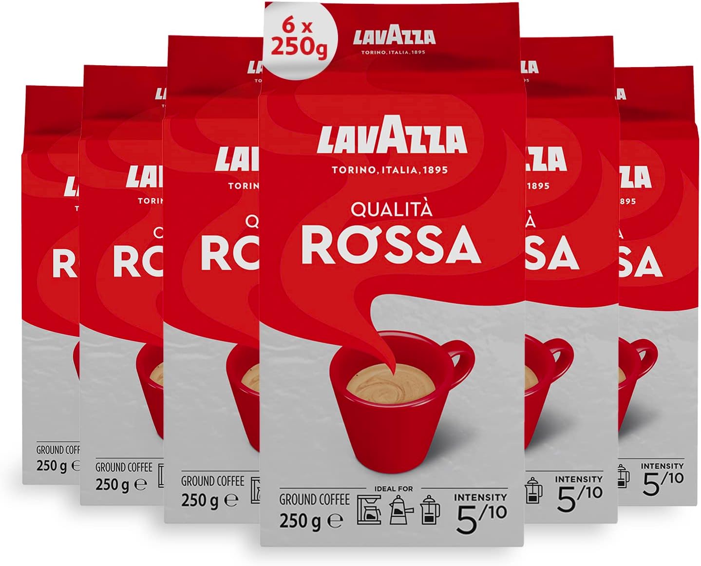 6 x Lavazza Qualità Rossa Ground Coffee 250G Pmp