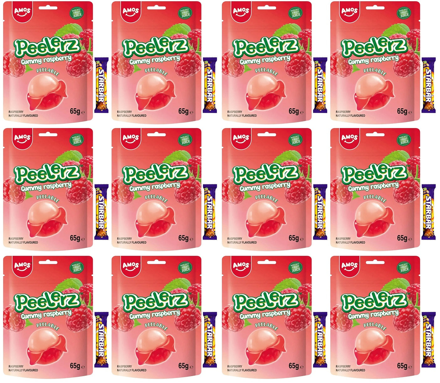 12 X Amos Peelerz Gummy Raspberry - 65Gm