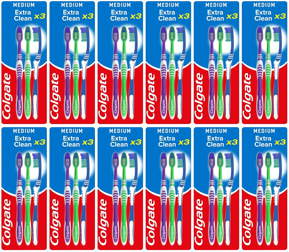 12 x Colgate Extra Clean Medium Manual Toothbrush X3