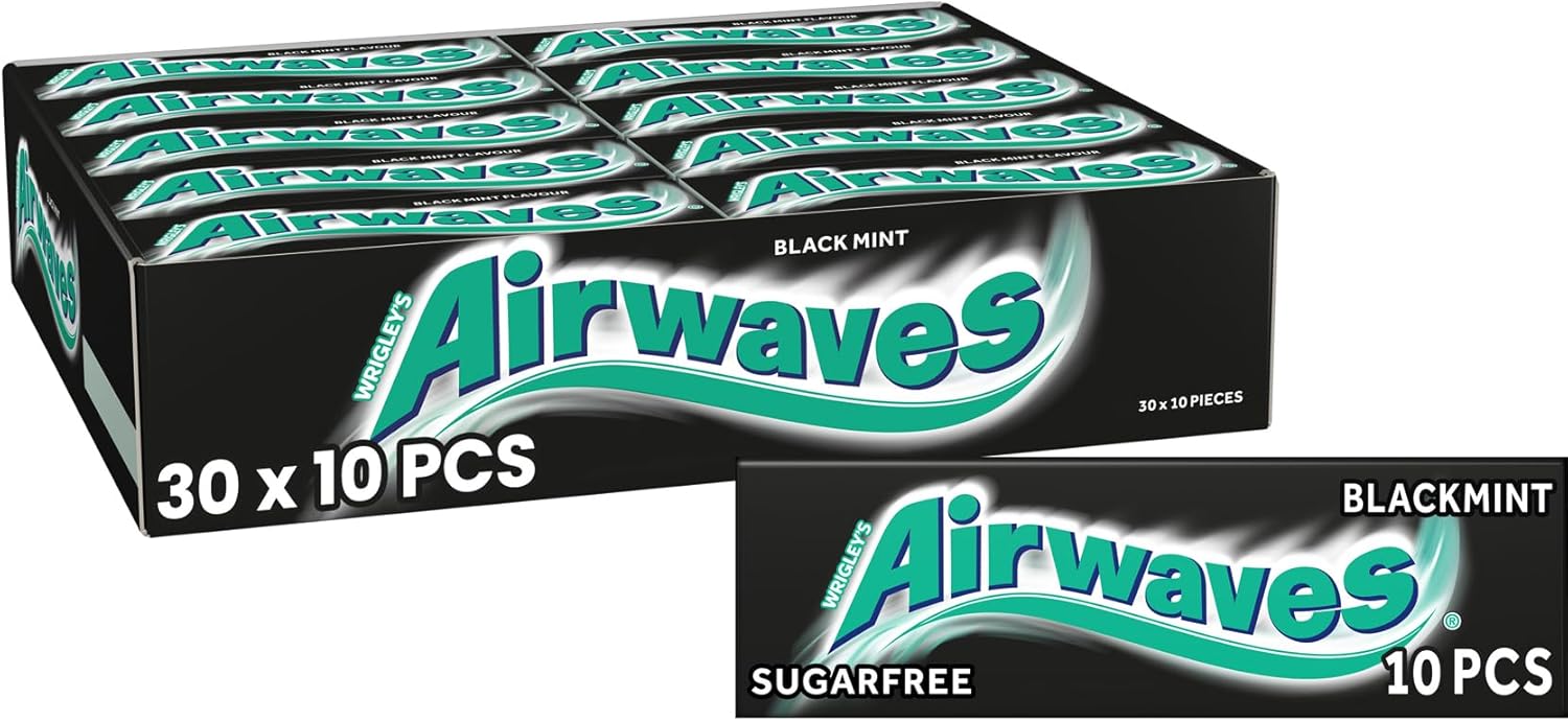 30 x Airwaves Black Mint Flavour Sugar Free Chewing Gum 10 Pieces