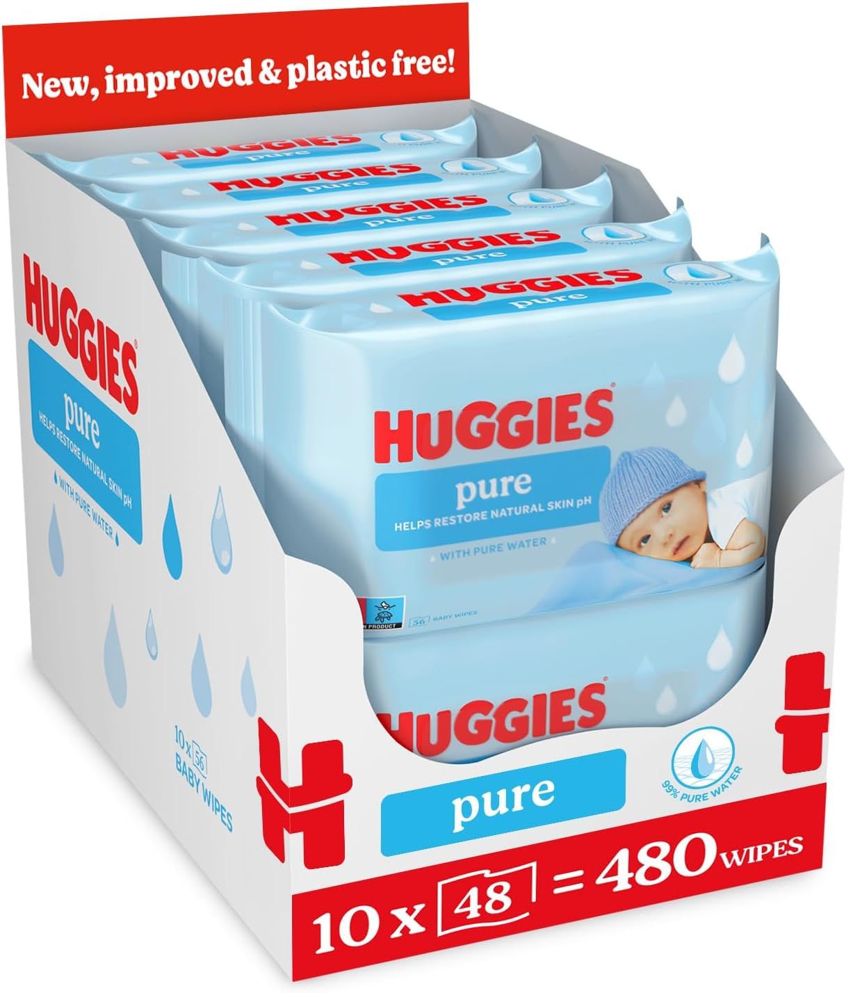 10 X Huggies Baby Wipes Pure - 48 Pack