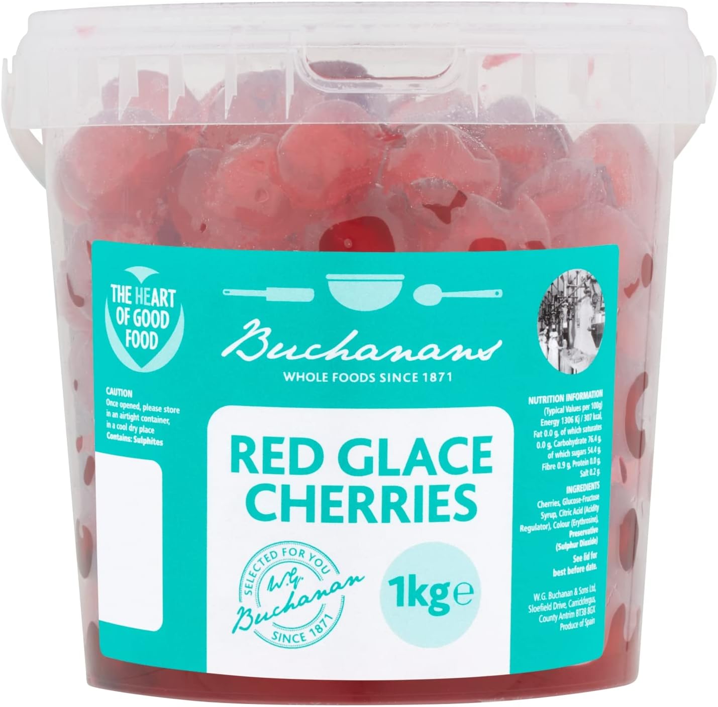 6 x Buchanans Red Glace Cherries 1Kg