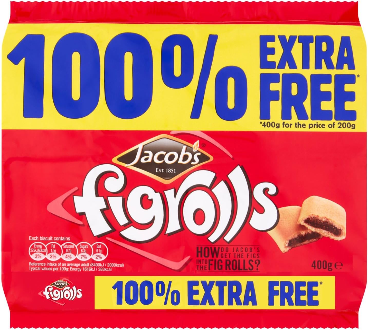 24 x Jacob's Figrolls 400G 100% Extra Free