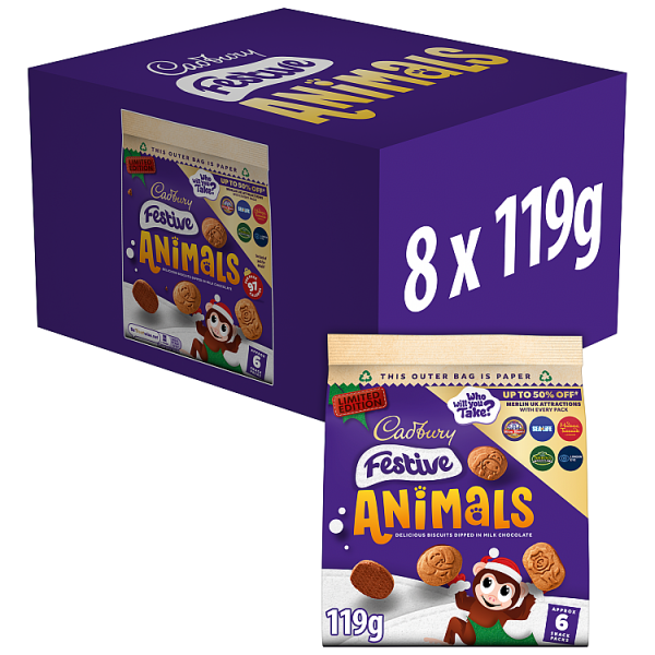 8 X Cadbury Festive Animals Biscuits - 119Gm