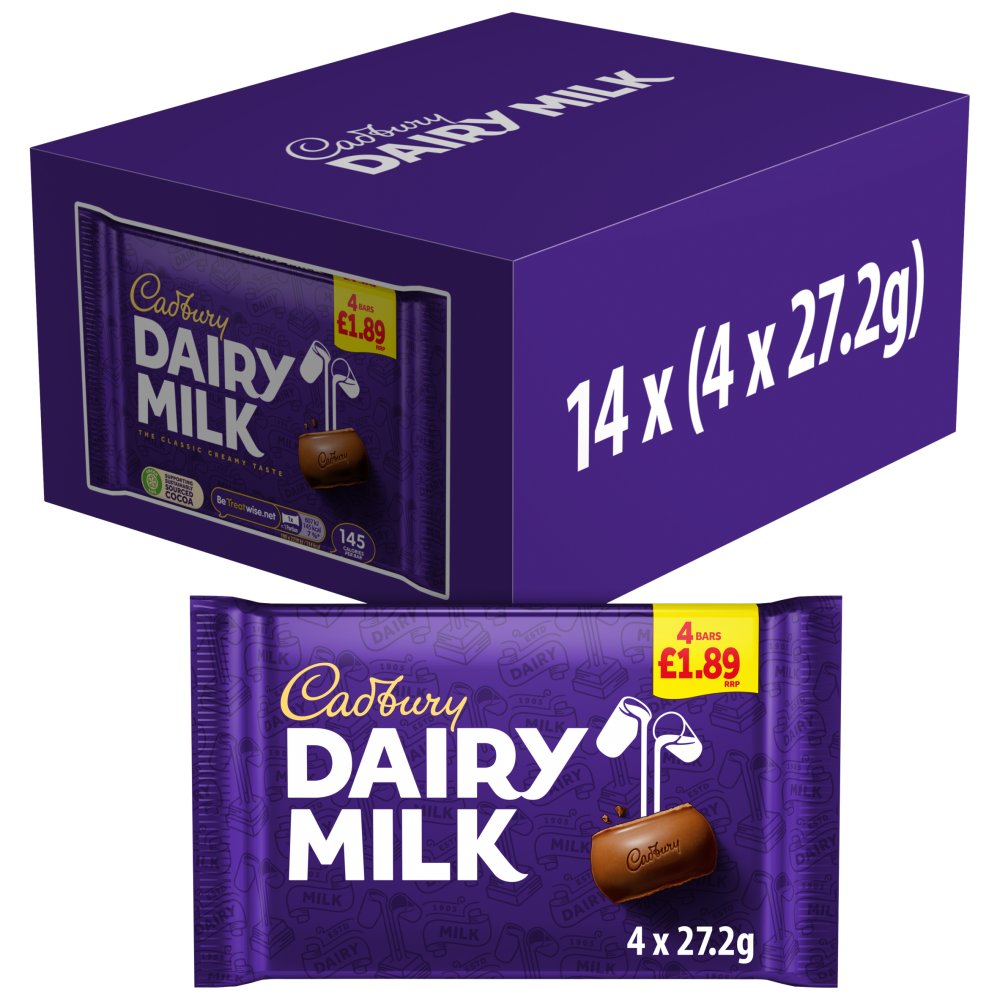 14 x Cadbury Dairy Milk Chocolate Bar 4 Pack 108.8G