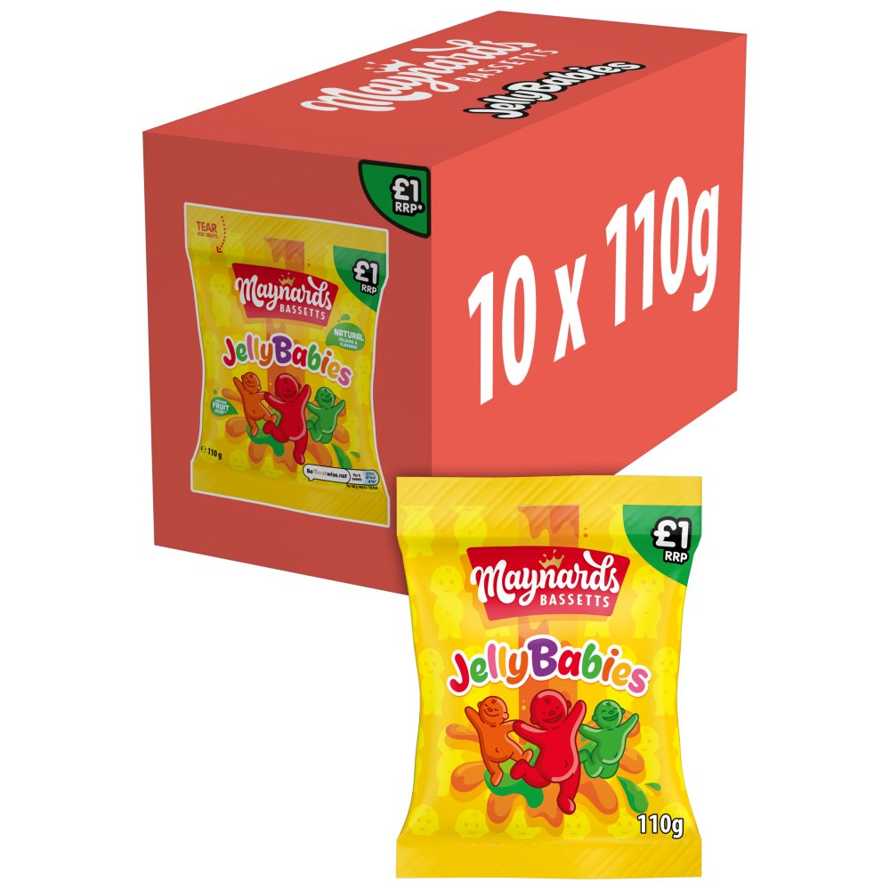 10 X Maynard Bassetts Jelly Babies Sharing Bag - 110Gm