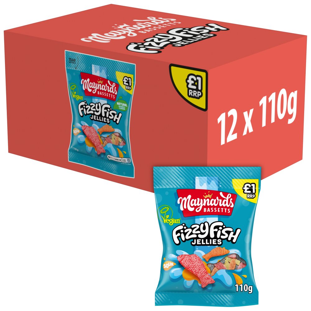 12 X Maynard Bassetts Fizzy Fish Sharing Bag - 110Gm