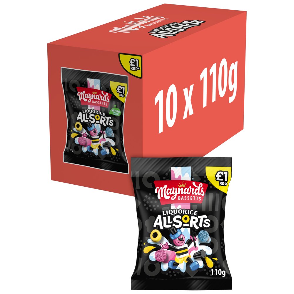 10 X Maynards Liquorice Allsorts Bag - 110Gm