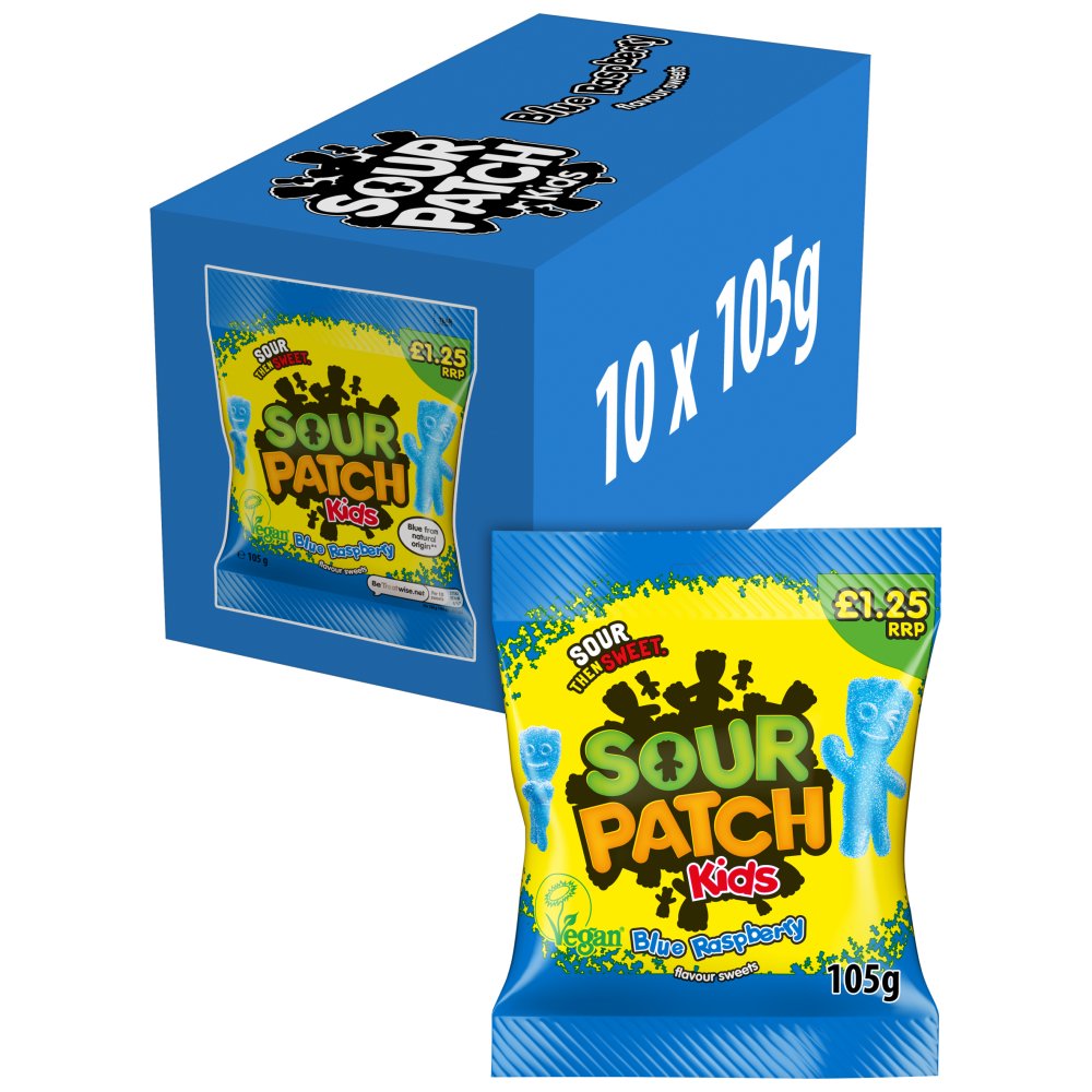 10 X Sour Patch Blue Raspberry Bag Mondelez - 105Gm