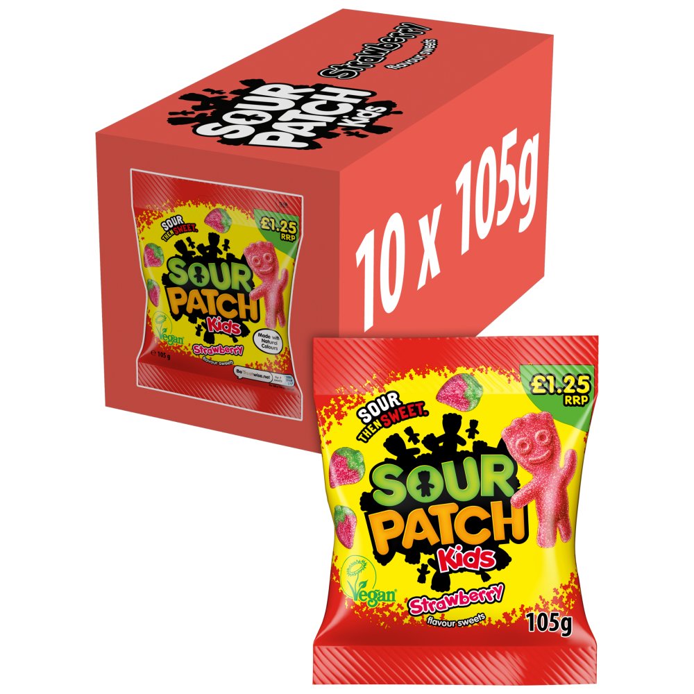 10 X Sour Patch Strawberry Sharing Bag - 105Gm