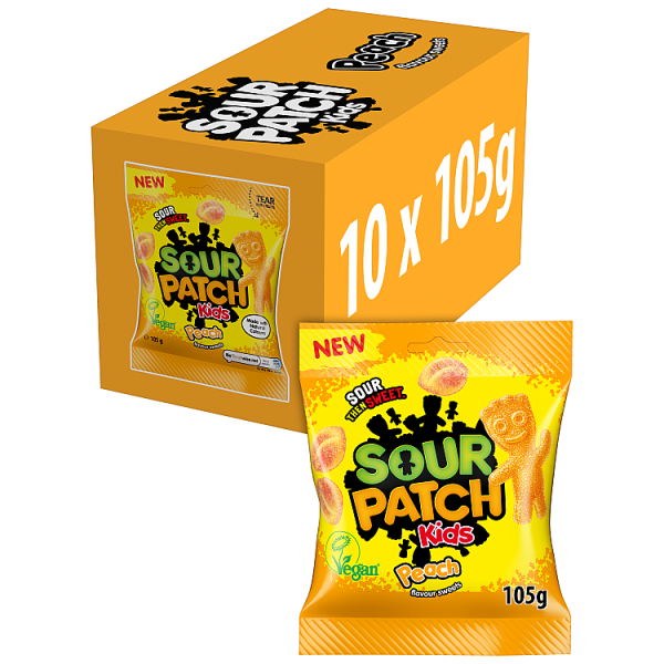 10 X Sour Patch Peach Rings Sweets Bag - 105Gm