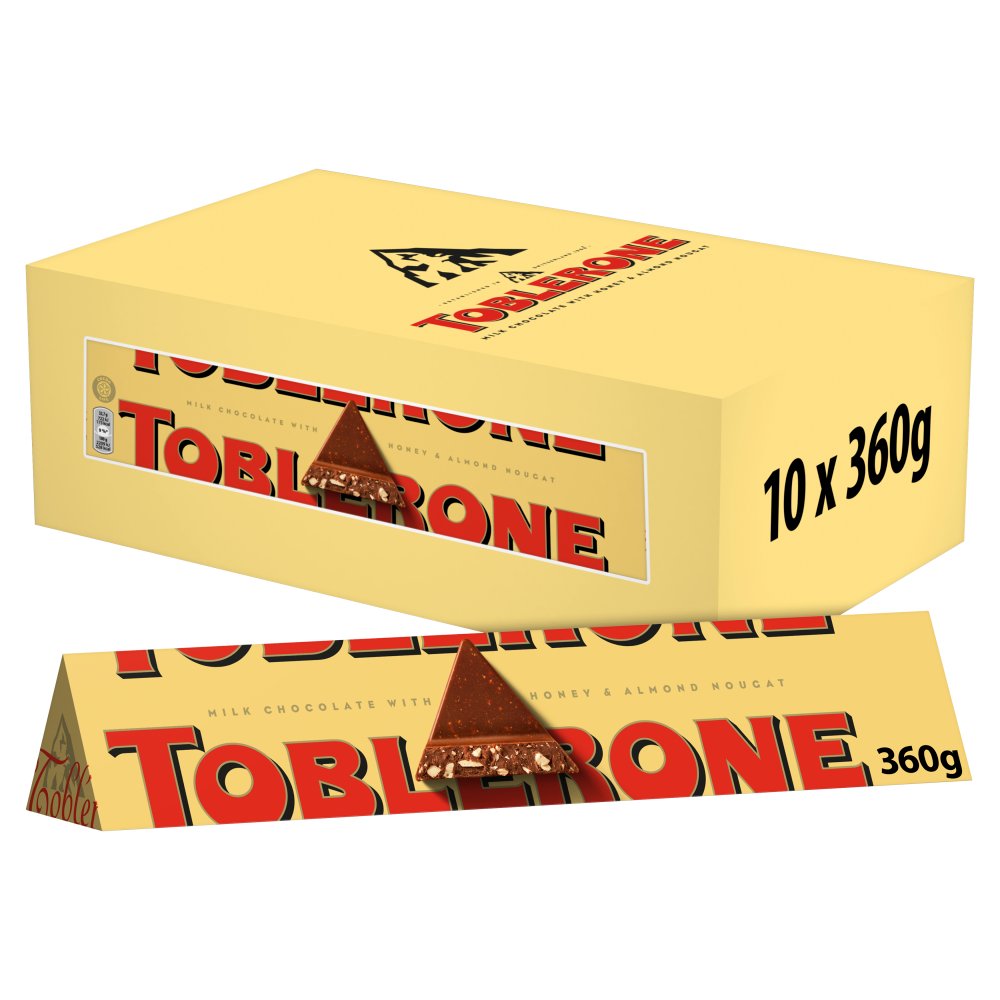 10 x Toblerone Milk Chocolate With Honey & Almond Nougat 360G