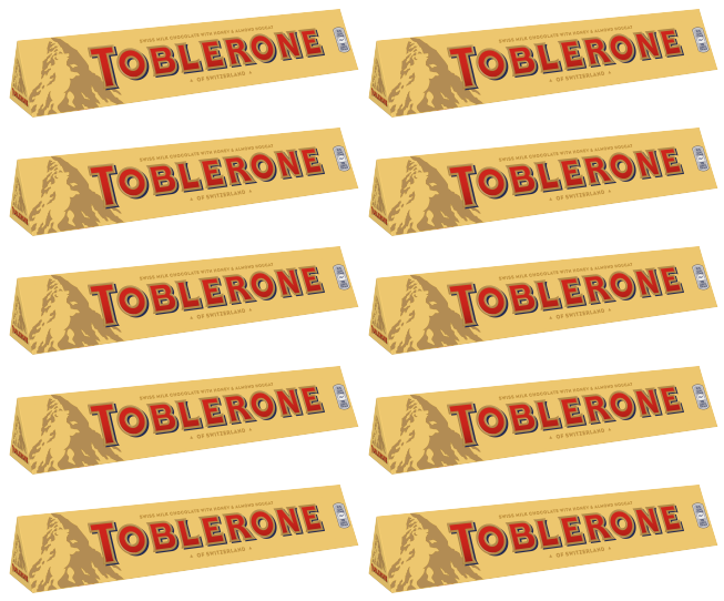 10 x Toblerone Milk Chocolate Large Bar - 360Gm