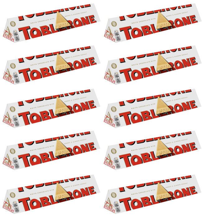 10 x Toblerone White Chocolate Large Bar - 360Gm