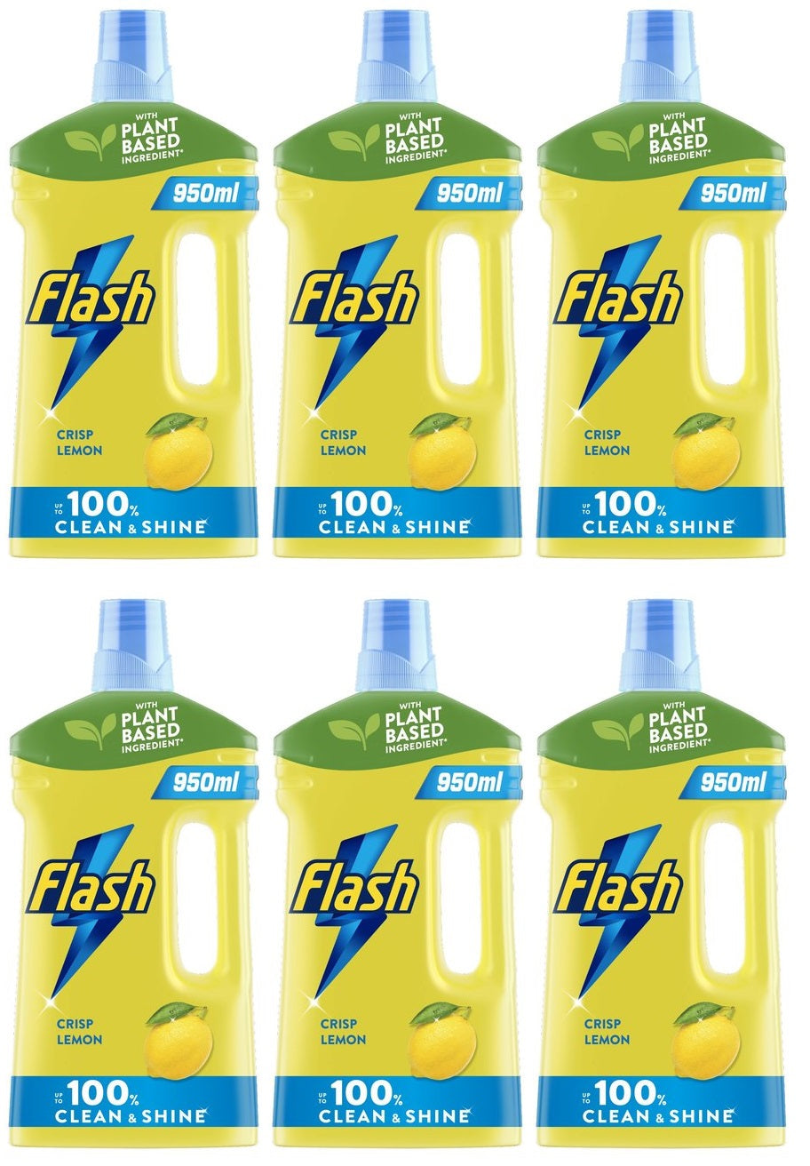 6 x Flash Multipurpose Floor Liquid Cleaner Crisp Lemon 950Ml