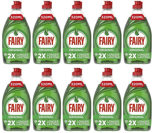 10 x Fairy Original Washing Up Liquid Green With Liftaction 320Ml