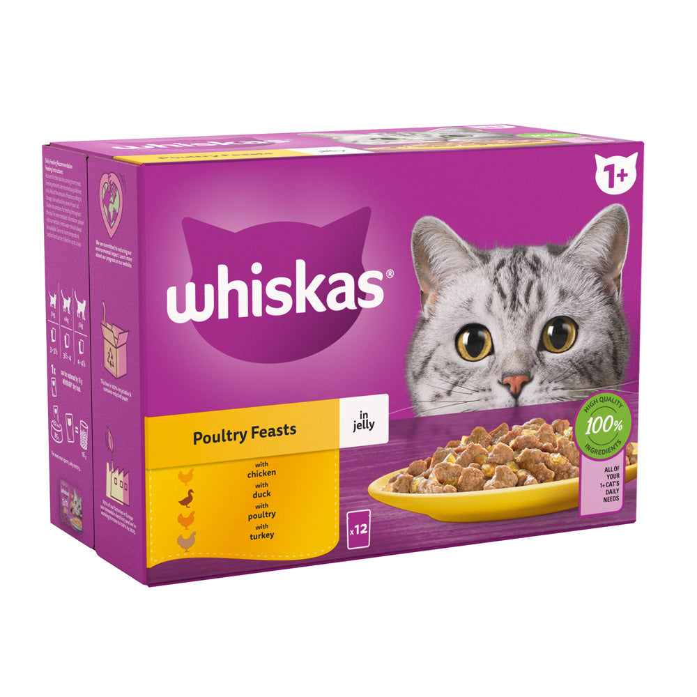 4 x Whiskas 1+ Poultry Feasts In Jelly 12 X 85G (1.02Kg)