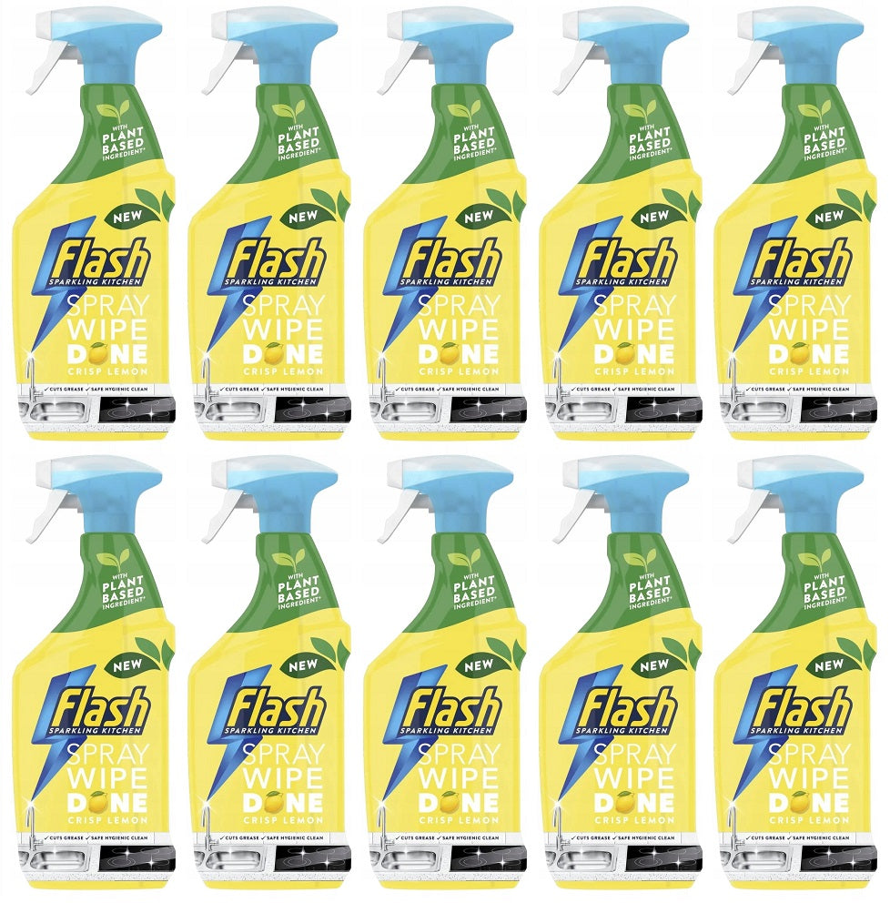 10 x Flash Spray Wipe Done Bright Crisp Lemon Cleaning Spray 800Ml