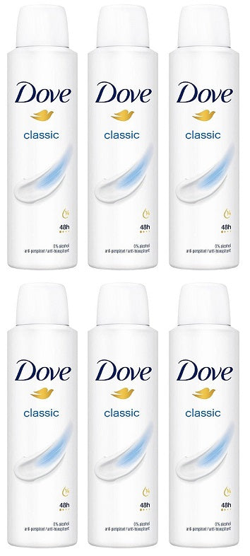 6 x Dove  Anti-Perspirant Deodorant Spray Classic 150 Ml