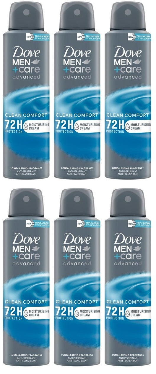 6 x Dove Men+Care Clean Comfort 48H Anti-Perspirant Deodorant