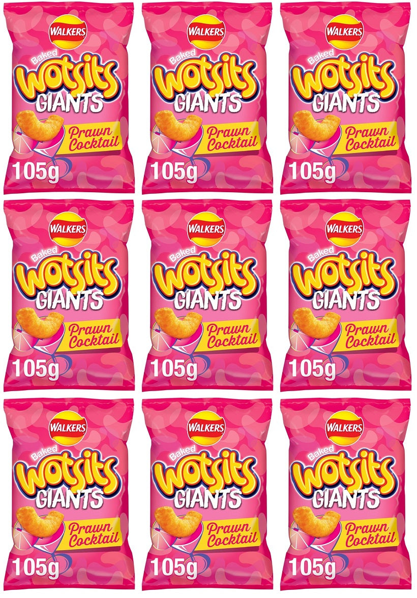 9 x Walkers Wotsits Giants Prawn Cocktail Snacks Crisps 105G