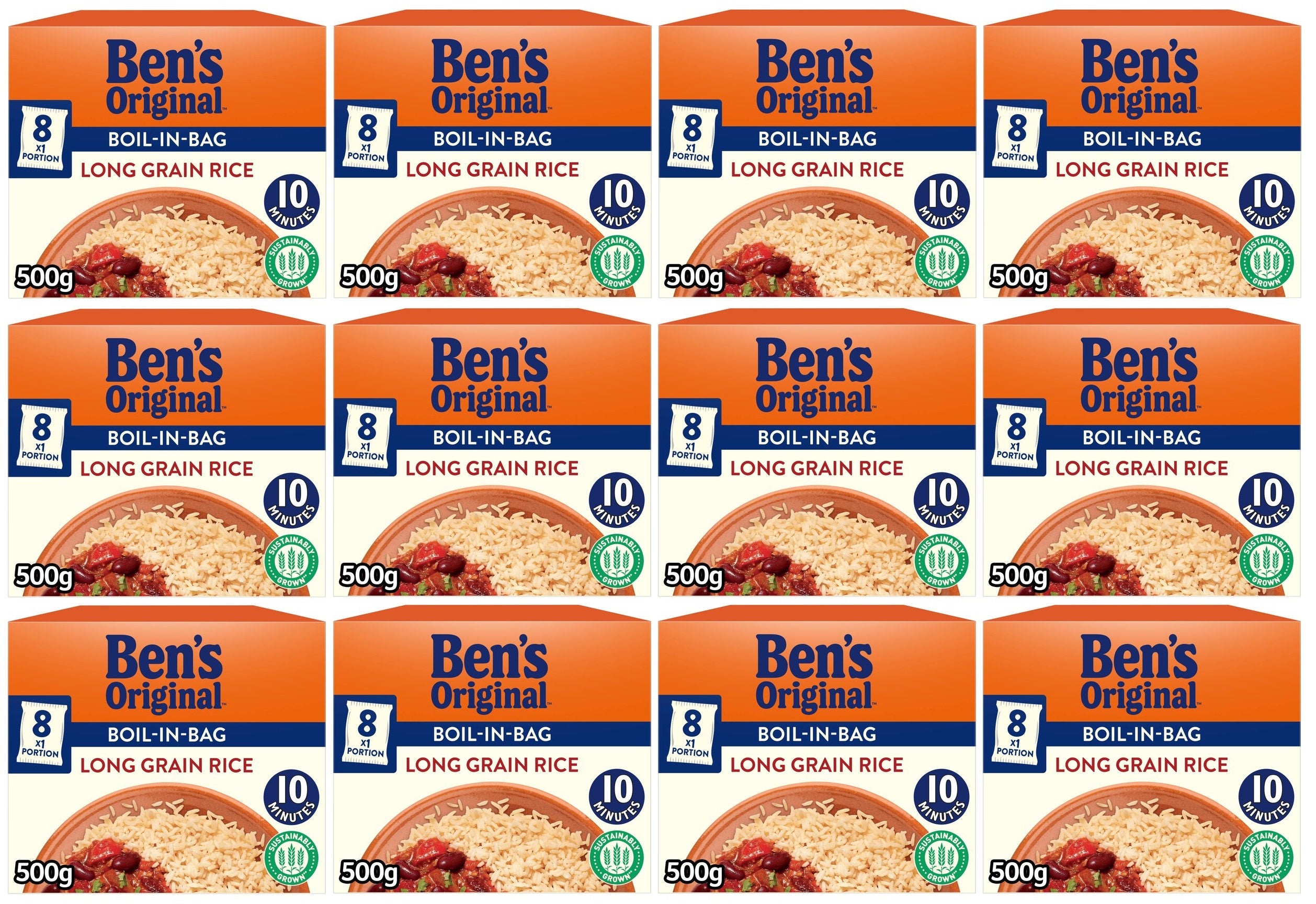 12 x Ben's Original Boil In Bag Long Grain Rice 8 X 62.5G