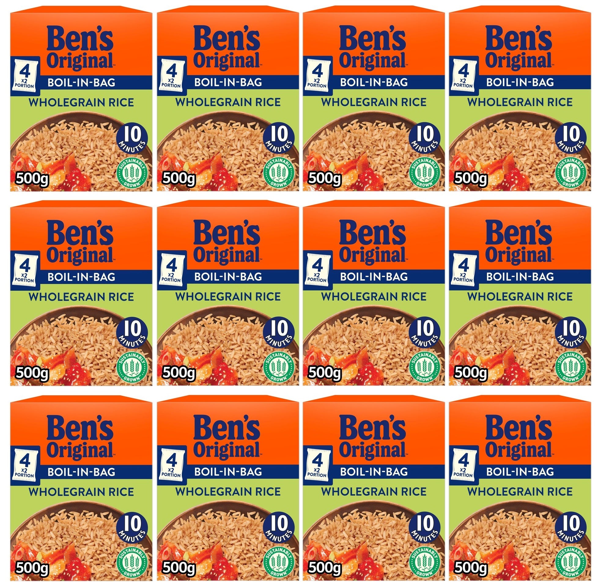 12 x Bens Original Boil In Bag Wholegrain Rice 4 X 125G