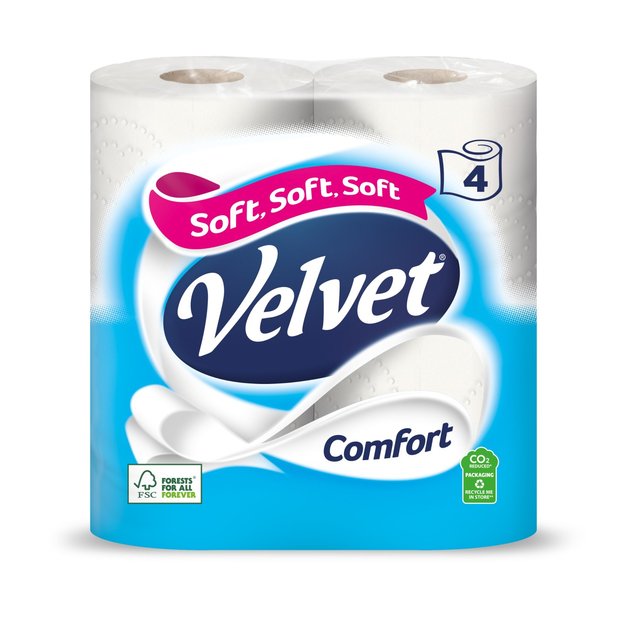 6 x Velvet Comfort Toilet Roll 4 Rolls