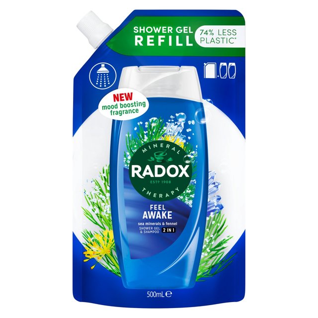 10 x Radox Mineral Therapy Body Wash Feel Awake Refill Pouch 500 Ml