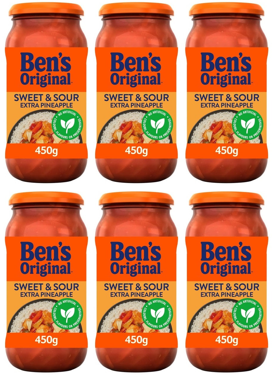 6 x Bens Original Sweet And Sour Extra Pineapple Sauce 450G