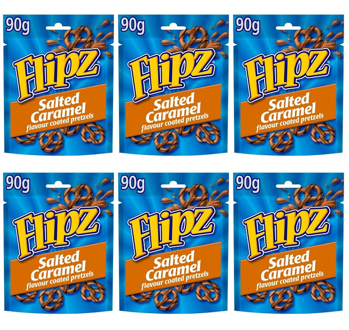 6 x Flipz Pretzels Salted Caramel Flavour Snacks 90G